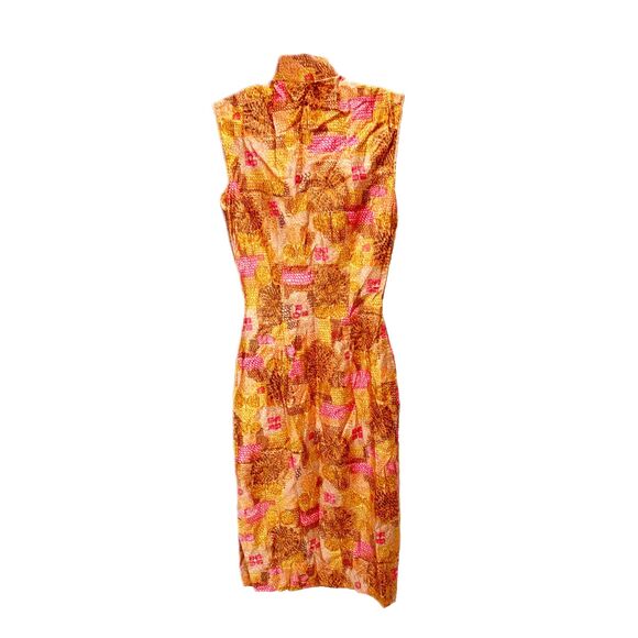 Mid-Century Couture Silk Cheongsam Sleeveless Fitted Midi Dress